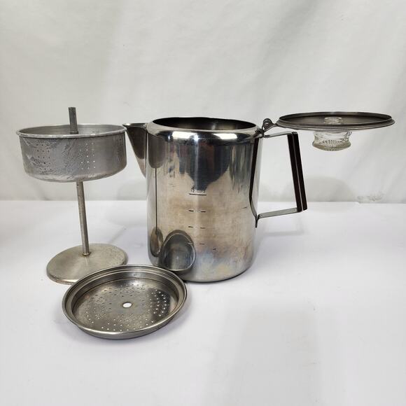 Stainless Steel 18/8 12-Cup Camping Coffee Percolator Non-Electric Wood Handle - Picture 7 of 12